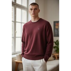 Polo Golf Ralph Lauren Mens XL Burgundy Cotton Crew Neck Sweater Classic Fit